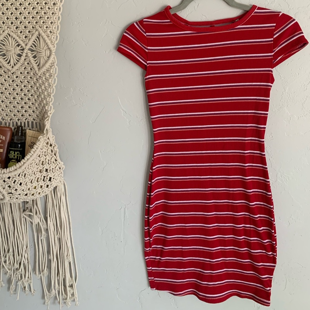 Red and white stripe casual dress